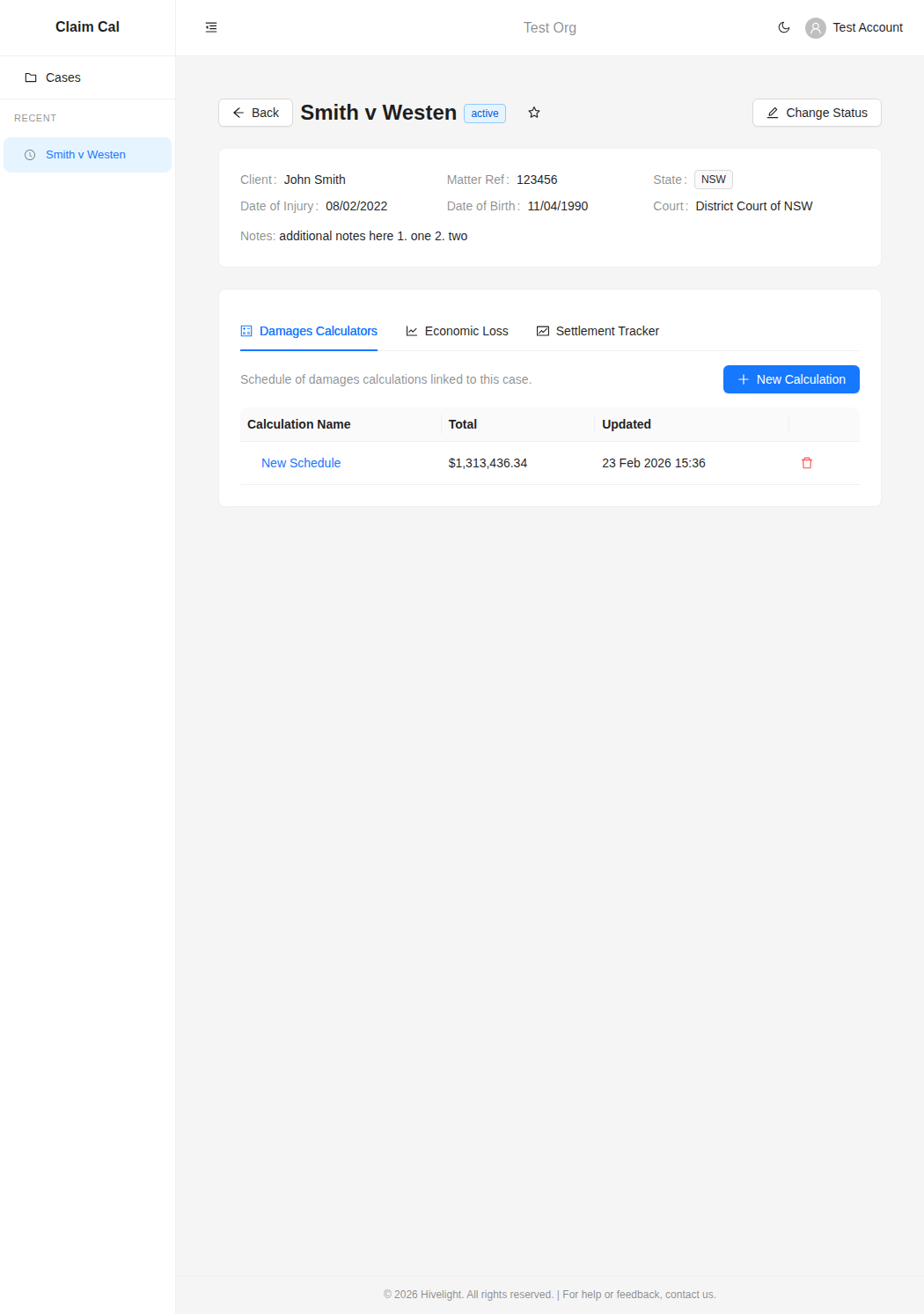Case detail page showing case information and tool tabs